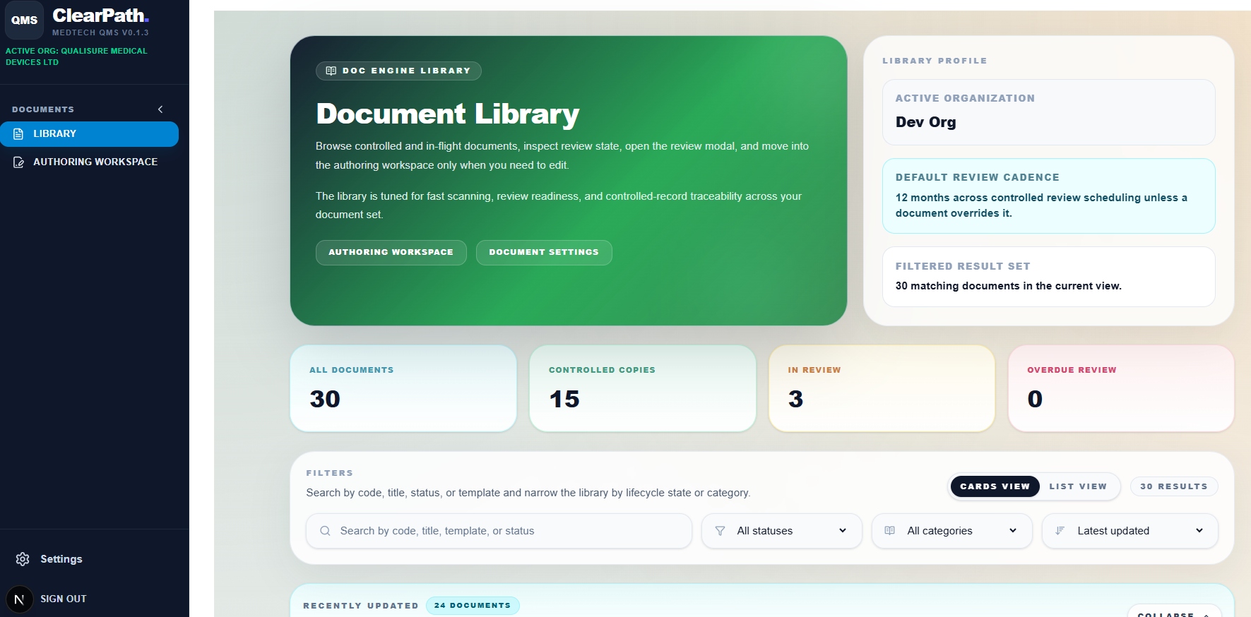 Document Library — version control, approval state and controlled copies